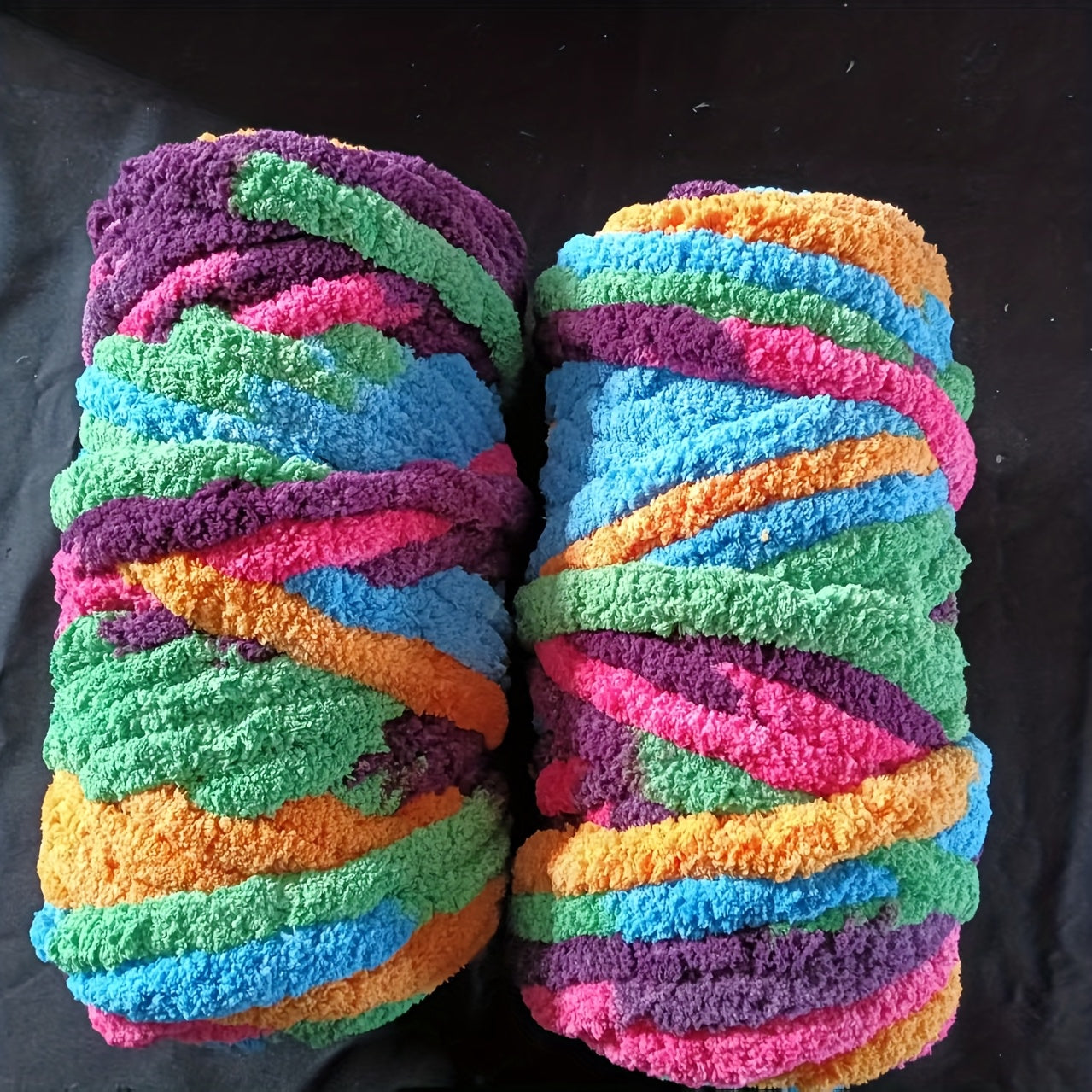 Chunky Chenille Yarn 2 Skeins 500g Hand Knitting Blanket Crochet Multicolor Striped Soft Polyester Extra Thick Plush DIY Gift for Women Men