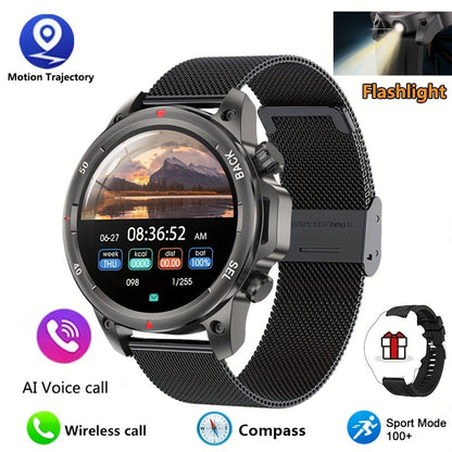 GPS Smartwatch for Men – 360×360 HD Screen, AI Voice, Wireless Calling, NFC, Compass, LED Lighting, Motion Trajectory, Outdoor Sport Fitness Tracker, Father's Day Gift