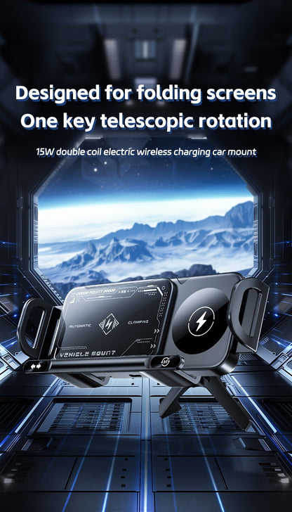 Car Mount with Wireless Fast Charging 15W - Compatible with iPhone 8 to 15 Series, Samsung Galaxy S and Note Series, Fold 5 and Fold 6, Supports Folding Screen Smartphones, USB Powered Dashboard Phone Holder