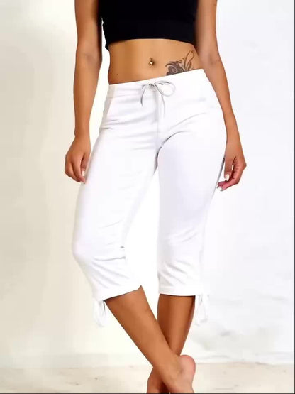 Women's Lightweight Cropped Trousers 4-Pack – Drawstring Waist Loose Fit Capri Pants, Casual Breathable Summer Bottoms for Women, Sizes S-XXL, Multiple Color Sets