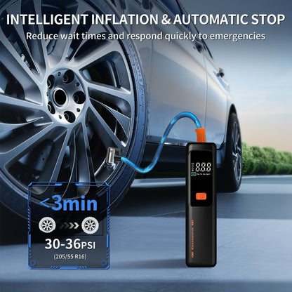 Cordless Tire Inflator Portable Air Compressor with Digital Pressure Gauge, USB Rechargeable, 3X Fast Inflation for Car, SUV, Truck, Bike, Motorcycle, Ball & Sports Equipment – Compact Auto Air Pump