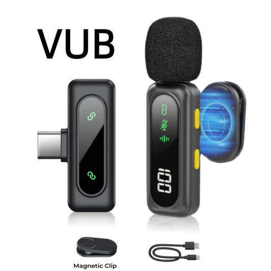 Wireless Lavalier Microphone USB-C 2.4G with DSP Noise Reduction, Digital Battery Display, 360° Omnidirectional Clip-On Lapel Mic, 100ft Range, Feather Windshield, Rotatable Magnetic Clip for iPhone, Android, Camera & Content Creators