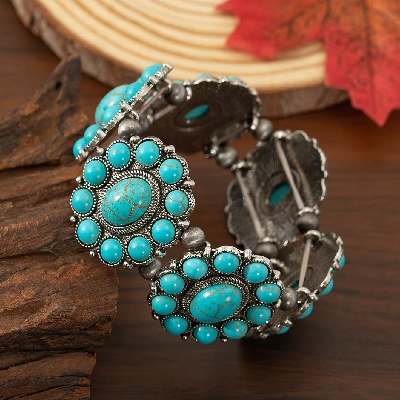 Boho Turquoise Beaded Stretch Bracelet for Women – Vintage Bohemian Elastic Zinc Alloy Wristband, Casual Everyday Jewelry & Perfect Gift for Her
