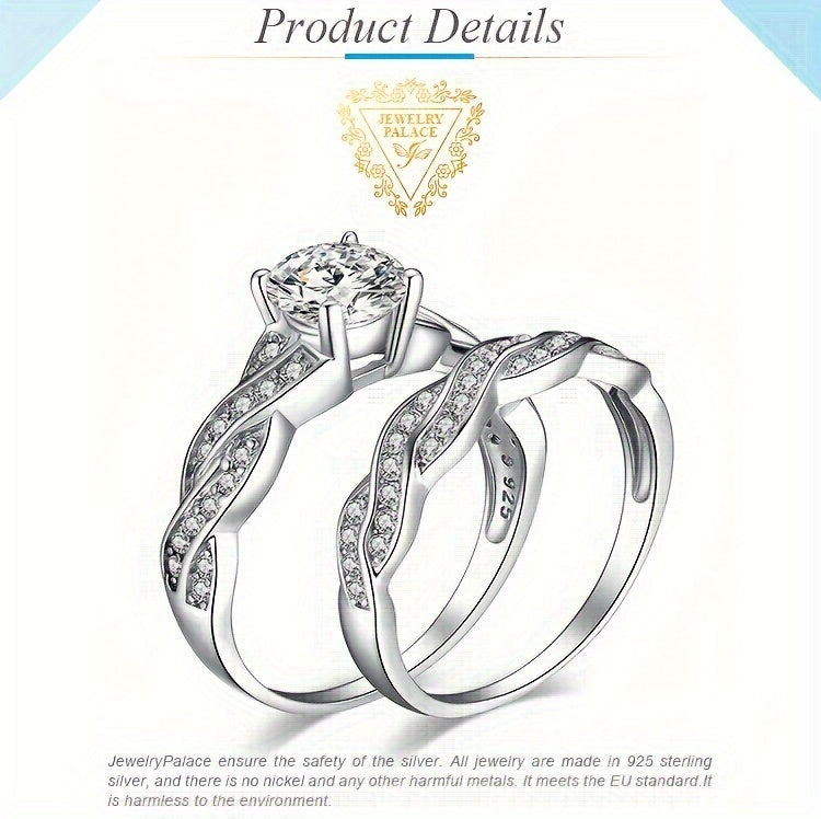 925 Sterling Silver Infinity Knot Bridal Ring Set of 2 for Women – Round Cut Cubic Zirconia Stackable Wedding Engagement Rings, Silver & Gold, Sizes 4-12