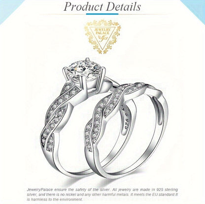 925 Sterling Silver Infinity Knot Bridal Ring Set of 2 for Women – Round Cut Cubic Zirconia Stackable Wedding Engagement Rings, Silver & Gold, Sizes 4-12