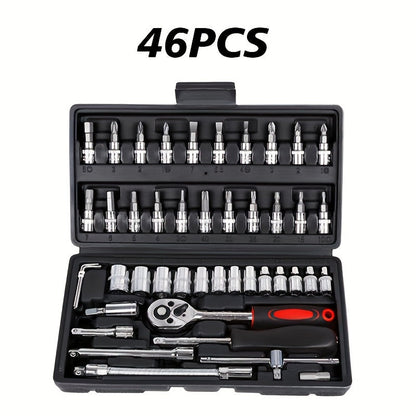 46pcs Home & Car Repair Tool Set – Ratchet Torque Wrench, Screwdriver & Socket Kit for Car, Motorcycle, Bicycle & Household Repairs