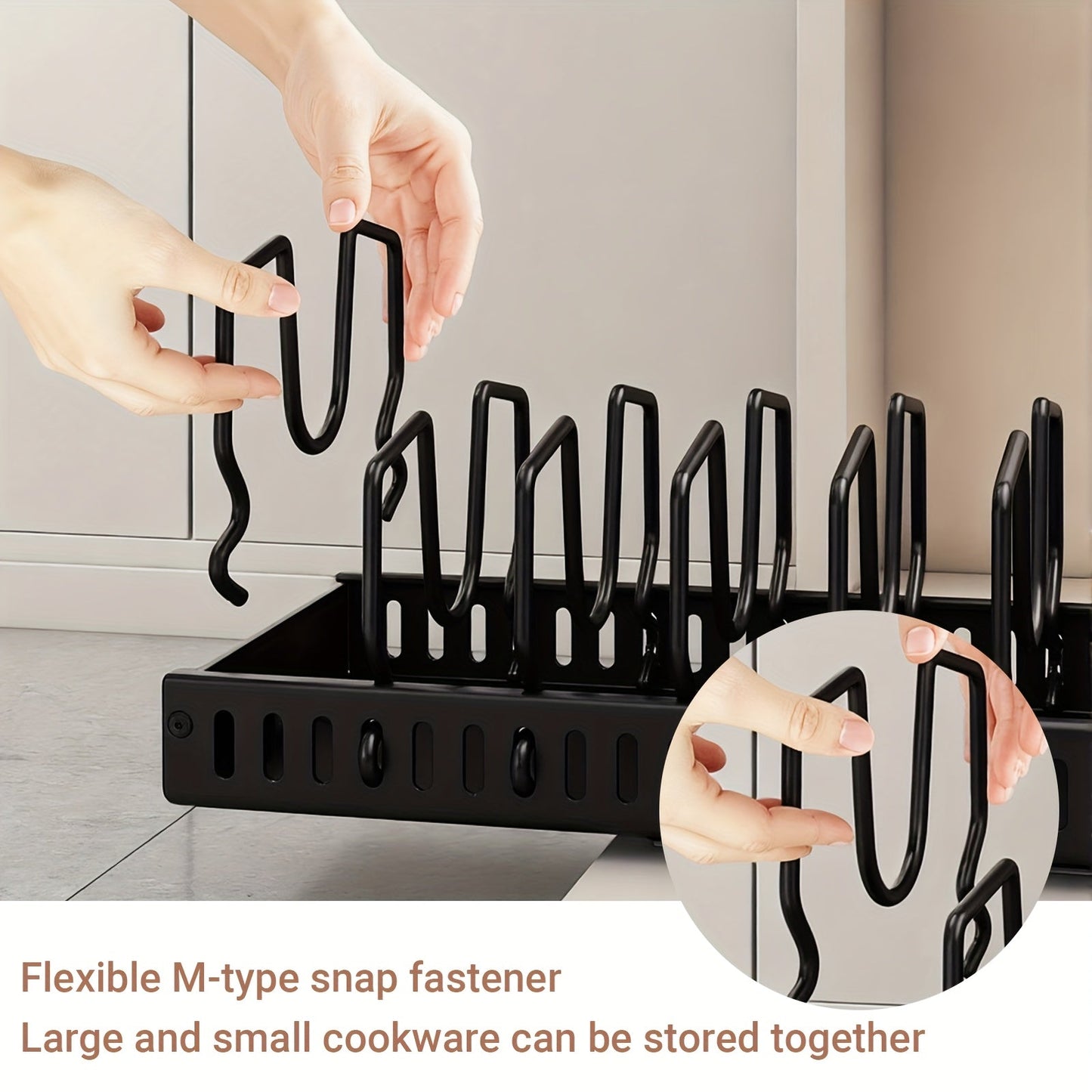 Pull Out Pot & Pan Organizer Rack for Under Cabinet – Slide Out Lid Holder with 8 Adjustable Compartments, Drill-Free Install, Kitchen Cabinet Cookware & Baking Sheet Organizer – 1pc or 2pcs