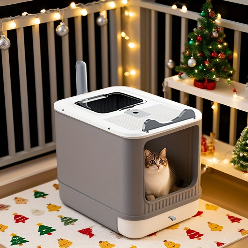 Large Enclosed Cat Litter Box with Lid - Covered Design for Odor Control & High Privacy, Easy Clean Modern Cat Toilet for Multiple Cats, Includes Garbage Bags, Extra Large Cat Litter Box Furniture