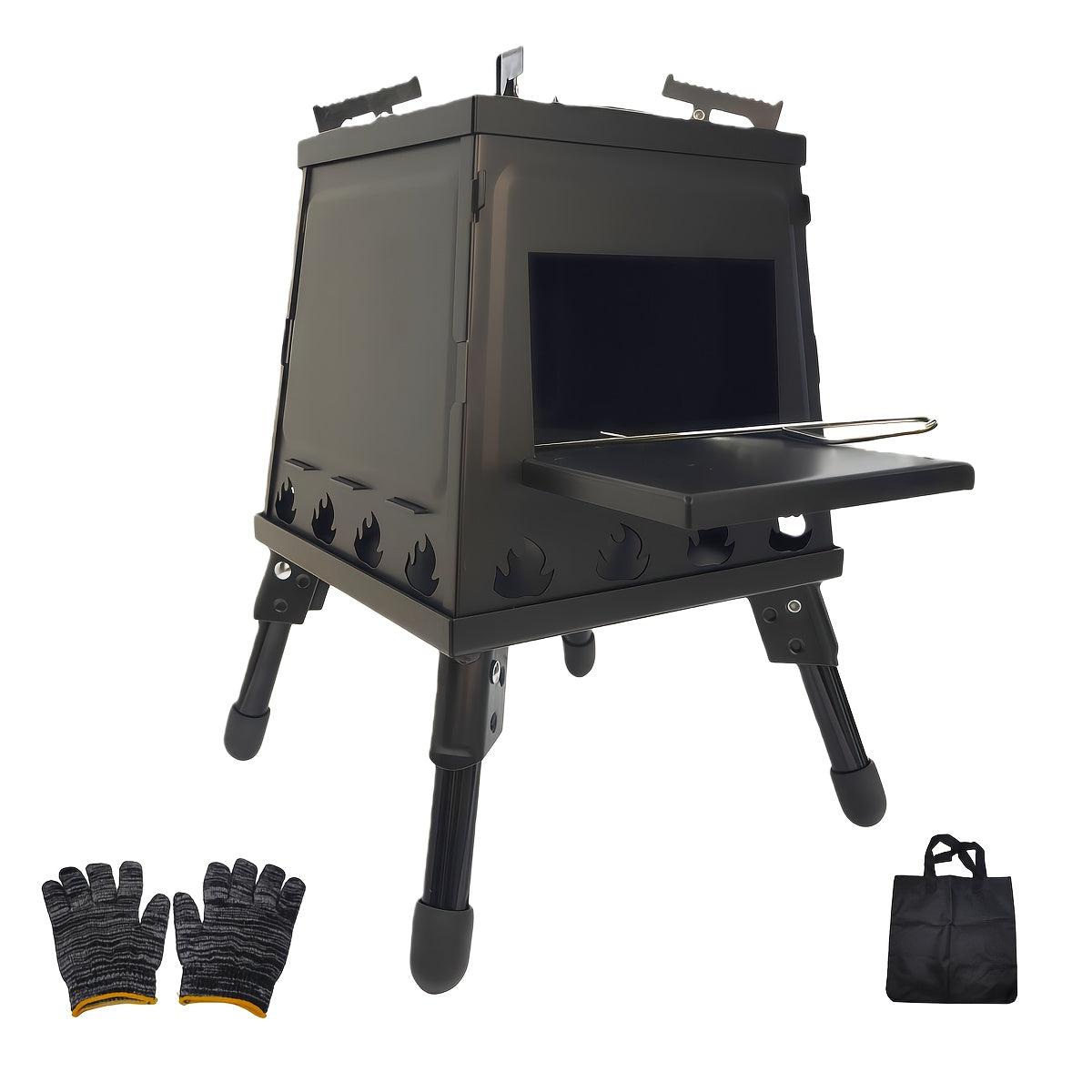 Heavy-Duty Wood Burning Camp Stove with Sturdy Legs & Air Vents – Portable Outdoor Campfire Stove for Hiking, Backpacking, Picnic & BBQ, Firewood Compatible, No Electricity Needed, Black or Boiler Set