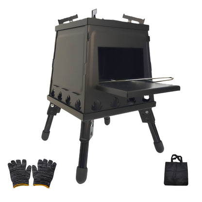 Heavy-Duty Wood Burning Camp Stove with Sturdy Legs & Air Vents – Portable Outdoor Campfire Stove for Hiking, Backpacking, Picnic & BBQ, Firewood Compatible, No Electricity Needed, Black or Boiler Set