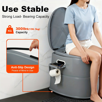 Portable Toilet for Adults Extra Large Indoor Outdoor Camping Commode with Detachable Inner Bucket & Removable Paper Holder – Lightweight Compact for Camping, RV, Boat, Van & Emergency Use (Gray/Black)