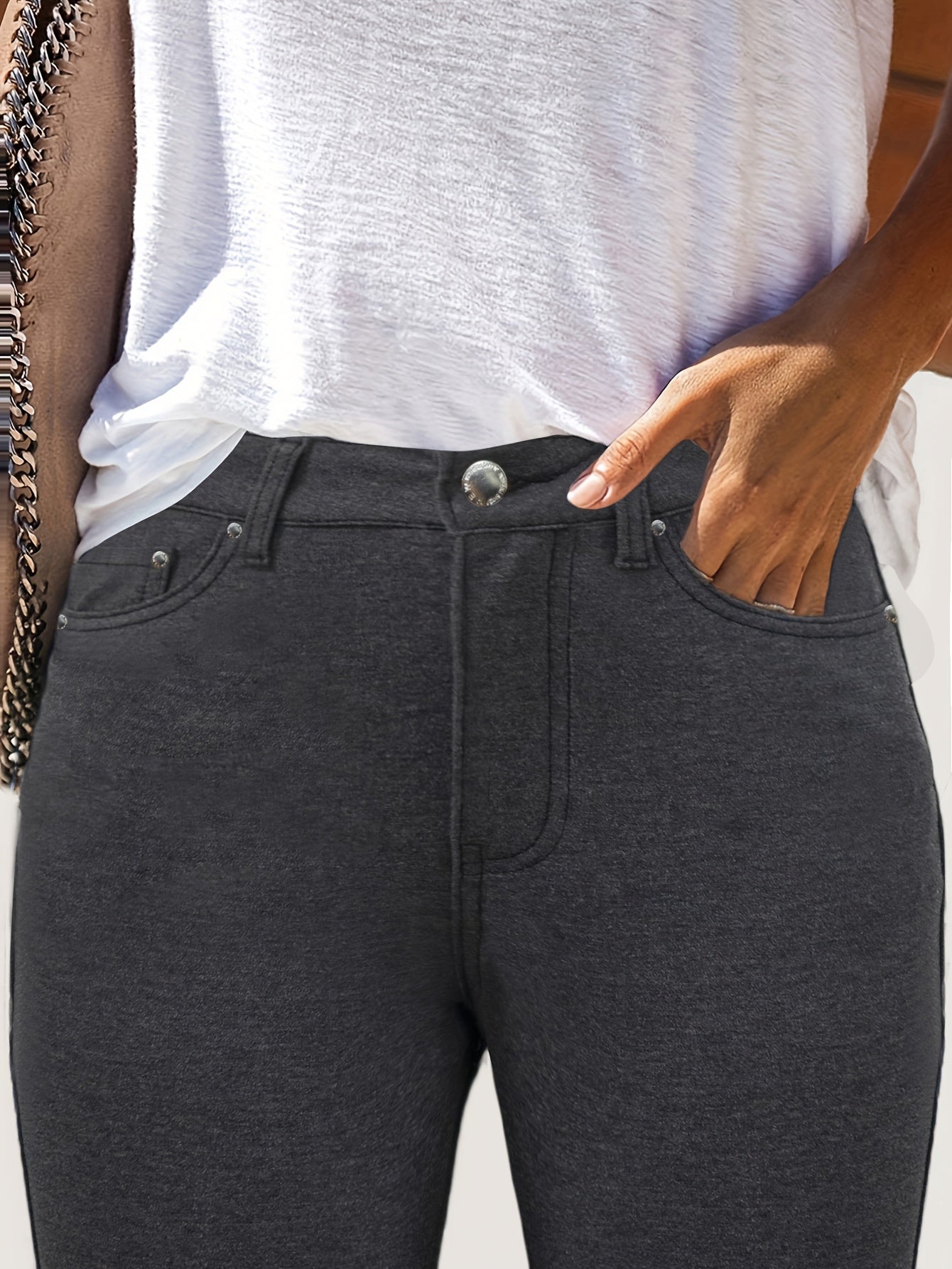 Women's High Waist Stretch Skinny Jeans Metal Button Street Style Slim Fit Denim Pants 10 Colors S-XXL Everyday Wear