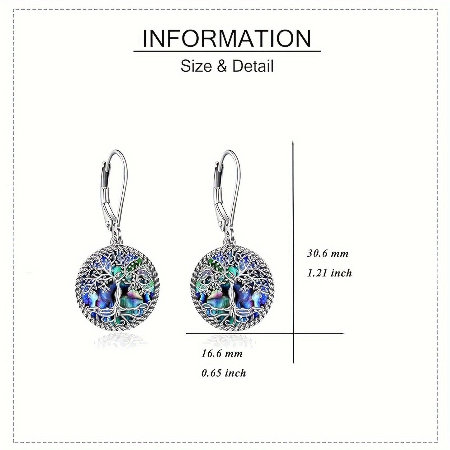 925 Sterling Silver Tree of Life Abalone Shell Dangle Drop Earrings for Women – Boho Spiritual Jewelry Gift Set