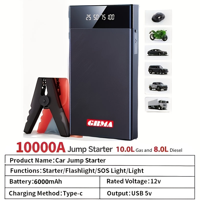 2000A Peak Portable Car Jump Starter Wireless Battery Booster – 12V Quick Start for Gas (8.0L) & Diesel (1.72 Gal) Engines with USB Input/Output, LED Emergency Light – Car Accessory & Emergency Tool