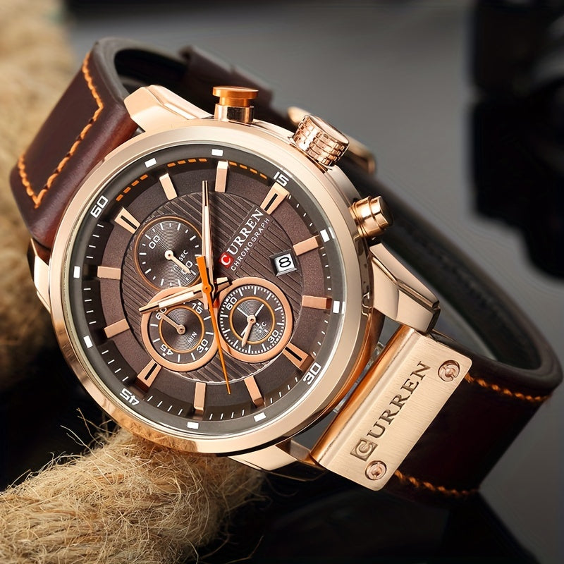 Men's Chronograph Sport Quartz Watch with Date Display – Stopwatch Wristwatch for Men 6 Colors Brown Blue Black Grey Casual Business Everyday Watch Gift