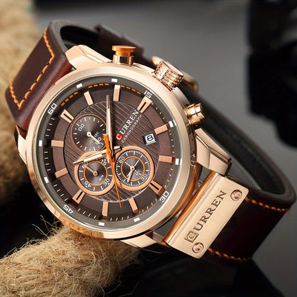 Men's Chronograph Sport Quartz Watch with Date Display – Stopwatch Wristwatch for Men 6 Colors Brown Blue Black Grey Casual Business Everyday Watch Gift
