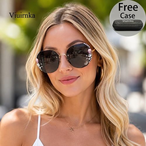 Women's Diamond-Accented Fashion Sunglasses with Case – Gradient UV Protection Lenses, 7 Colors – Stylish Eyewear for Daily Wear, Parties & Summer