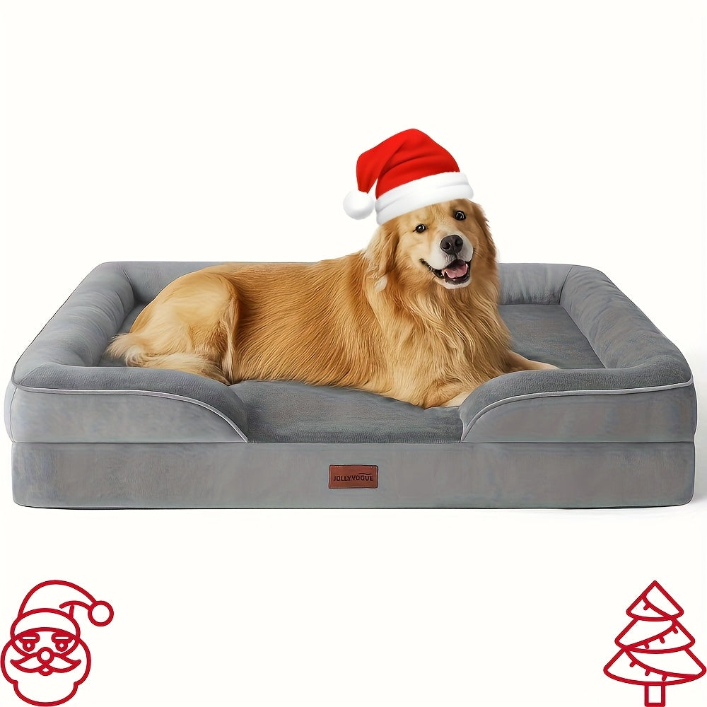 Extra Large Dog Sofa Bed 100% Supportive Foam 4-Sided Bolster Removable Washable Cover Non-Skid Bottom Joint Support Soft Warm Pet Couch Bed Grey M L XL XXL All Breeds