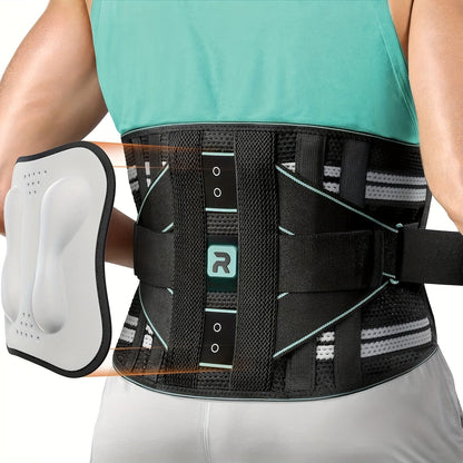 Lumbar Support Back Brace with Massage Pad Breathable Lower Back Support Belt for Men & Women – Adjustable Strap Pain Relief Waist Belt for Work Lifting Driving (Orange & Blue, S-XXL)