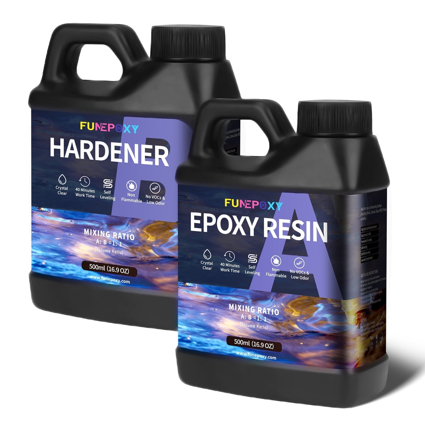 FUNEPOXY Crystal Clear Epoxy Resin Kit 1:1 Self-Leveling High-Gloss Finish for Tabletop Bar Top Live Edge Tables Casting Resin Art Jewelry Making 16oz 32oz 64oz 1 Gallon 2 Gallon