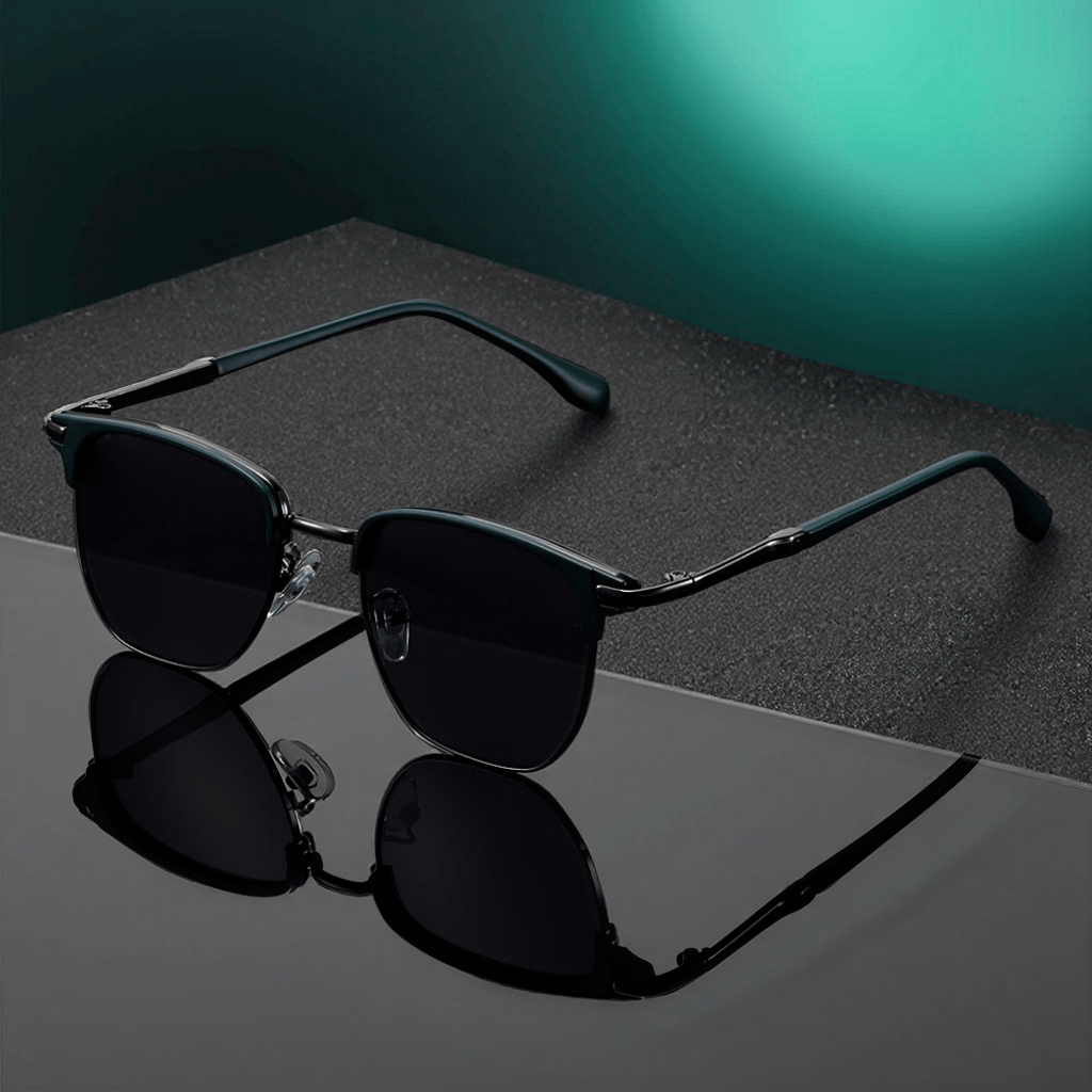 Retro Semi-Rim UV400 Sunglasses Unisex Vintage Half Frame Sunglasses for Men Women with Case & Cleaning Cloth - Classic Stylish Eyewear for Daily Driving Travel Outdoor