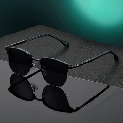 Retro Semi-Rim UV400 Sunglasses Unisex Vintage Half Frame Sunglasses for Men Women with Case & Cleaning Cloth - Classic Stylish Eyewear for Daily Driving Travel Outdoor