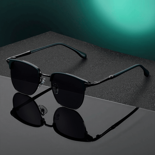 Retro Semi-Rim UV400 Sunglasses Unisex Vintage Half Frame Sunglasses for Men Women with Case & Cleaning Cloth - Classic Stylish Eyewear for Daily Driving Travel Outdoor