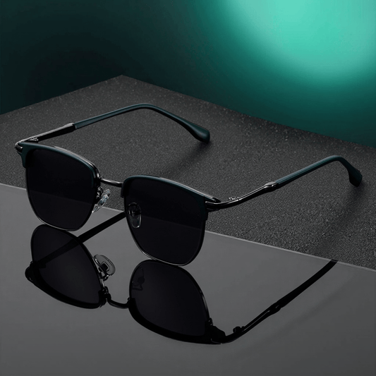 Retro Semi-Rim UV400 Sunglasses Unisex Vintage Half Frame Sunglasses for Men Women with Case & Cleaning Cloth - Classic Stylish Eyewear for Daily Driving Travel Outdoor
