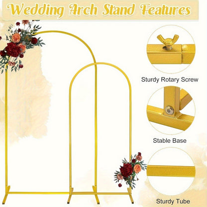 2Pcs Metal Wedding Arch Backdrop Stand Set 7.2FT + 6FT Gold Powder Coated Steel Frame – Easy Assembly Balloon Flower Arch for Wedding, Birthday, Eid, Ramadan & Indoor Outdoor Party Decor