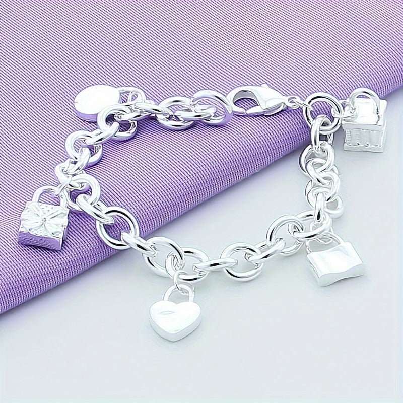 925 Sterling Silver Korean Style Pendant Bracelet for Women – Trendy Chain Link Design, Hypoallergenic, 20cm / 7.87in, Stylish Daily Wear & Festival Gift for Any Occasion