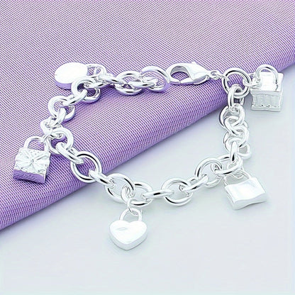 925 Sterling Silver Korean Style Pendant Bracelet for Women – Trendy Chain Link Design, Hypoallergenic, 20cm / 7.87in, Stylish Daily Wear & Festival Gift for Any Occasion