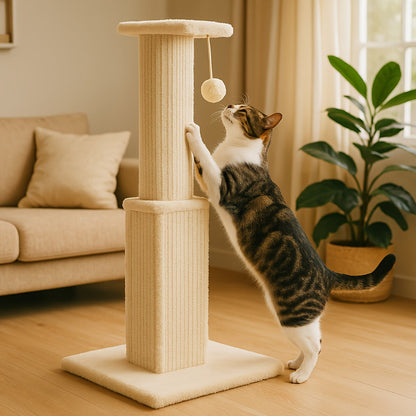 Cat Tree Tower Multi-Tier Sisal Scratching Post with Hanging Toys for Indoor Cats, Sturdy Cat Climbing Tower Activity Center for Energetic Cats, Available in Grey and Black