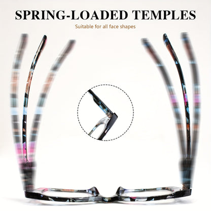 Women's Reading Glasses Set 7 Pairs – Large Square Vintage Style, Spring Hinges, +1.0 to +4.0 Magnification, Durable PC Frame, Stylish Everyday Eyewear for Women