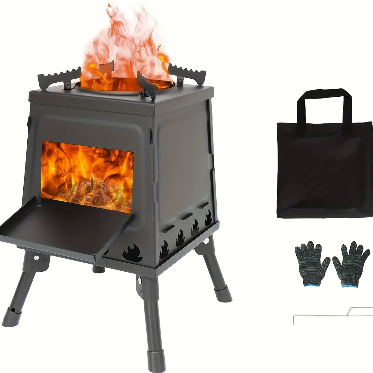 Wood Burning Camp Stove Portable Folding Outdoor Camping Stove Lightweight Compact Backpacking Hiking Survival Cooking Stove with Wood Fuel No Gas Needed Black