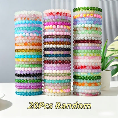 20pcs Boho Glass Bead Bracelet Set for Women – 8mm Handcrafted Colorful Elastic Stackable Bangles, Multi-Layer Beach Summer Jewelry, Perfect for Vacation Party Casual Daily Wear Gift