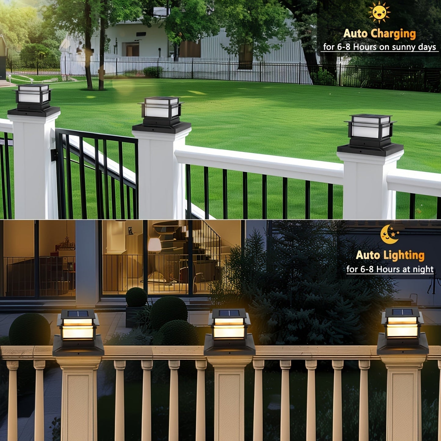 Solar Post Cap Lights 6 Pack Outdoor – Bright LED Solar Powered Fence Post Lights, Waterproof Auto On/Off, for Deck, Porch, Patio, Garden, Stair & Yard Decoration