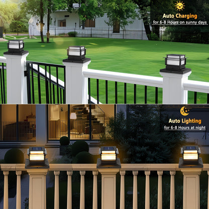 Solar Post Cap Lights 6 Pack Outdoor – Bright LED Solar Powered Fence Post Lights, Waterproof Auto On/Off, for Deck, Porch, Patio, Garden, Stair & Yard Decoration