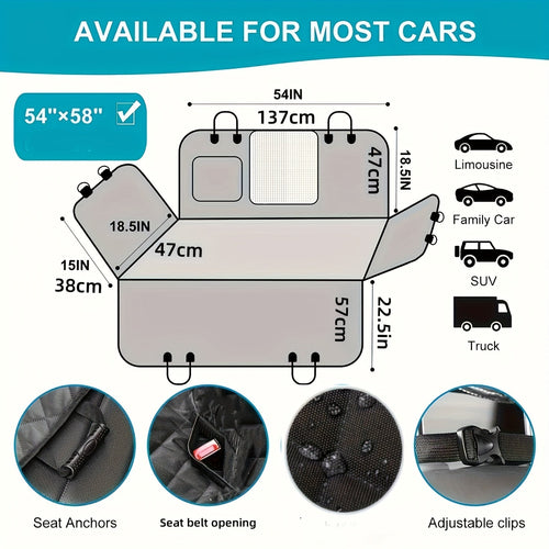 Dog Car Seat Cover Hammock – Durable Anti-Scratch Backseat Protector with Mesh Window & Storage Bag, Universal Fit for Cars, Trucks & SUVs