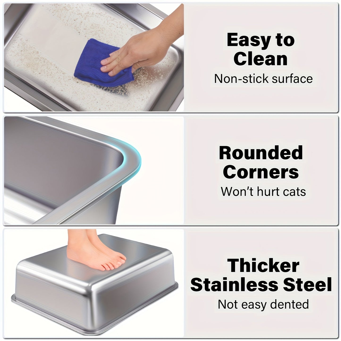 Stainless Steel Cat Litter Box XL – 2-Pack Extra Large Metal Litter Box, 6" Deep High Sides, Easy to Clean, Odor Resistant, for Big Cats & Multi-Cat Households, Rectangle Corner-Fit Design