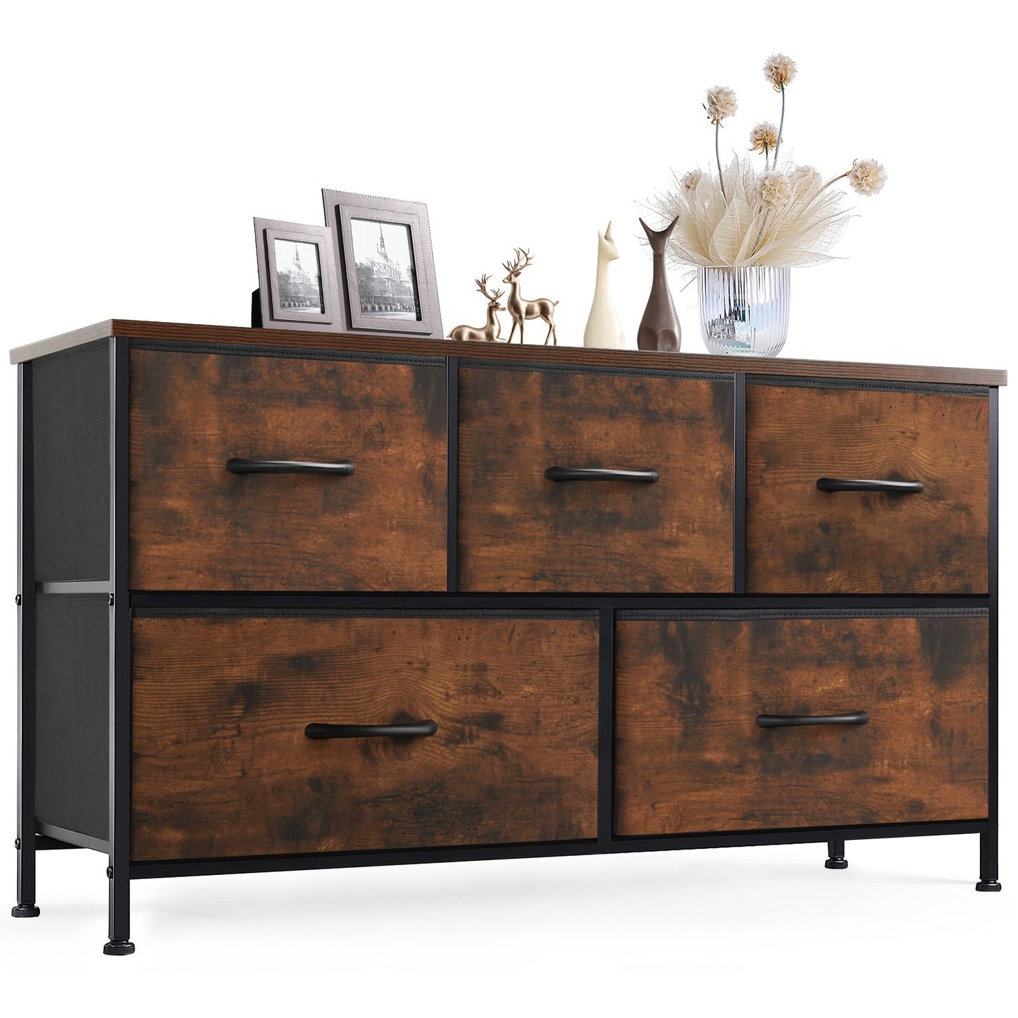 Drawer Cabinet with Metal Frame & Hardwood Top – Home Office Storage Organizer, 2 to 10 Drawers, Assembly Required – White, Grey, Black, Rustic Brown – Bedroom, Living Room & Office Filing Cabinet