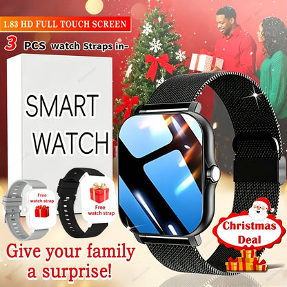 Elegant Smartwatch with Metal Strap – Wireless Calling, App Message Reminders, Sports Mode, Music Player, USB Rechargeable, Compatible with Android & iPhone, Available in Black, Silver & Gold