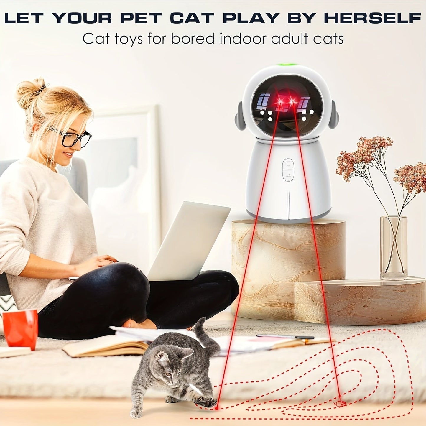 Dual Laser Cat Dog Toy Rechargeable – Auto Motion-Activated Interactive Laser Toy with 3 Speed Modes, 160-Inch Sensor, Adjustable Head for Indoor Cats Kittens Dogs