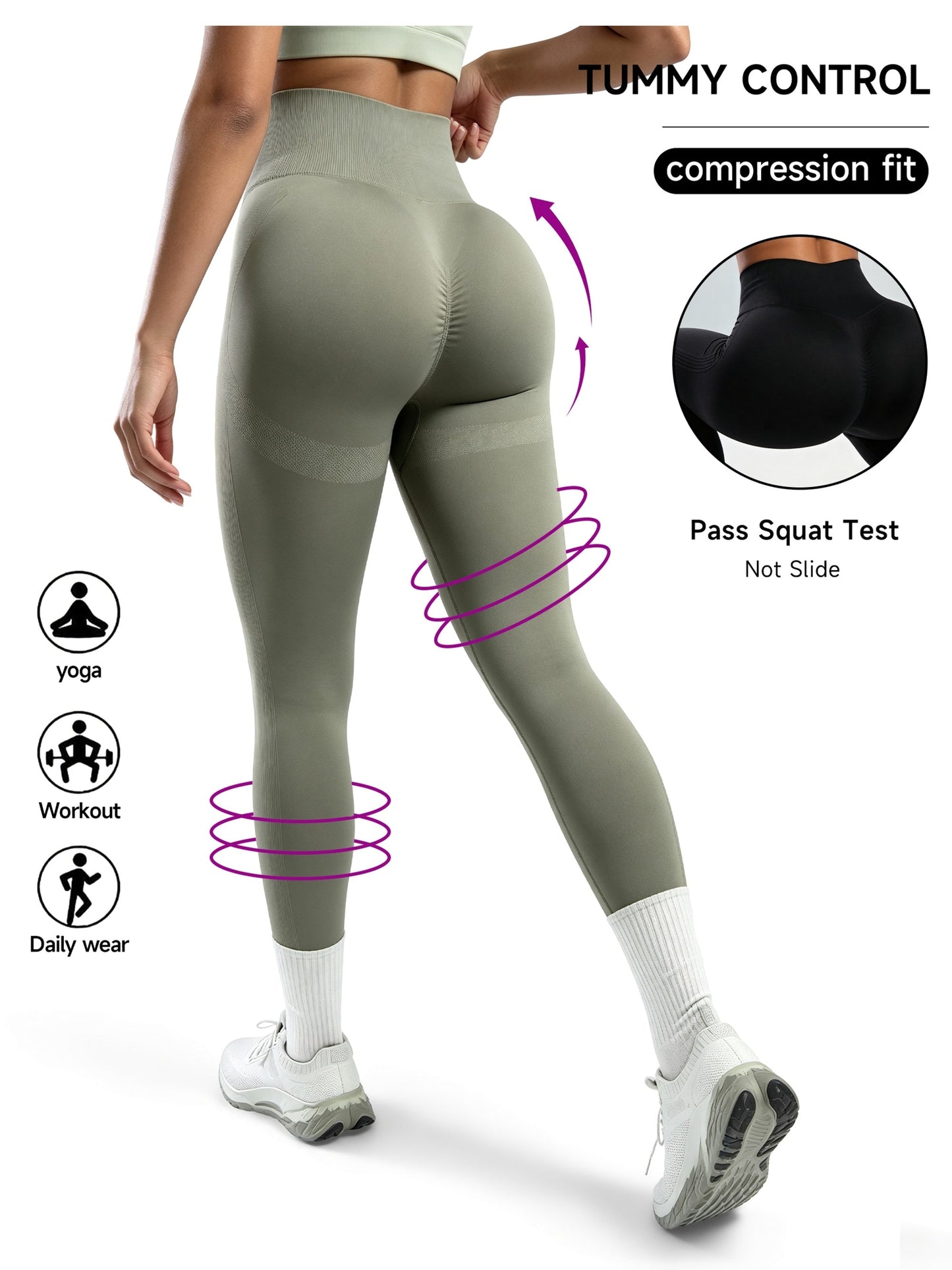 Women's High Waist Peach Lift Yoga Pants – Tummy Control, Four-Way Stretch, Breathable Fitness Leggings for Gym, Yoga & Everyday Wear, All-Season High Elastic Fabric, Coffee Brown, Black or Olive Green, S-XL