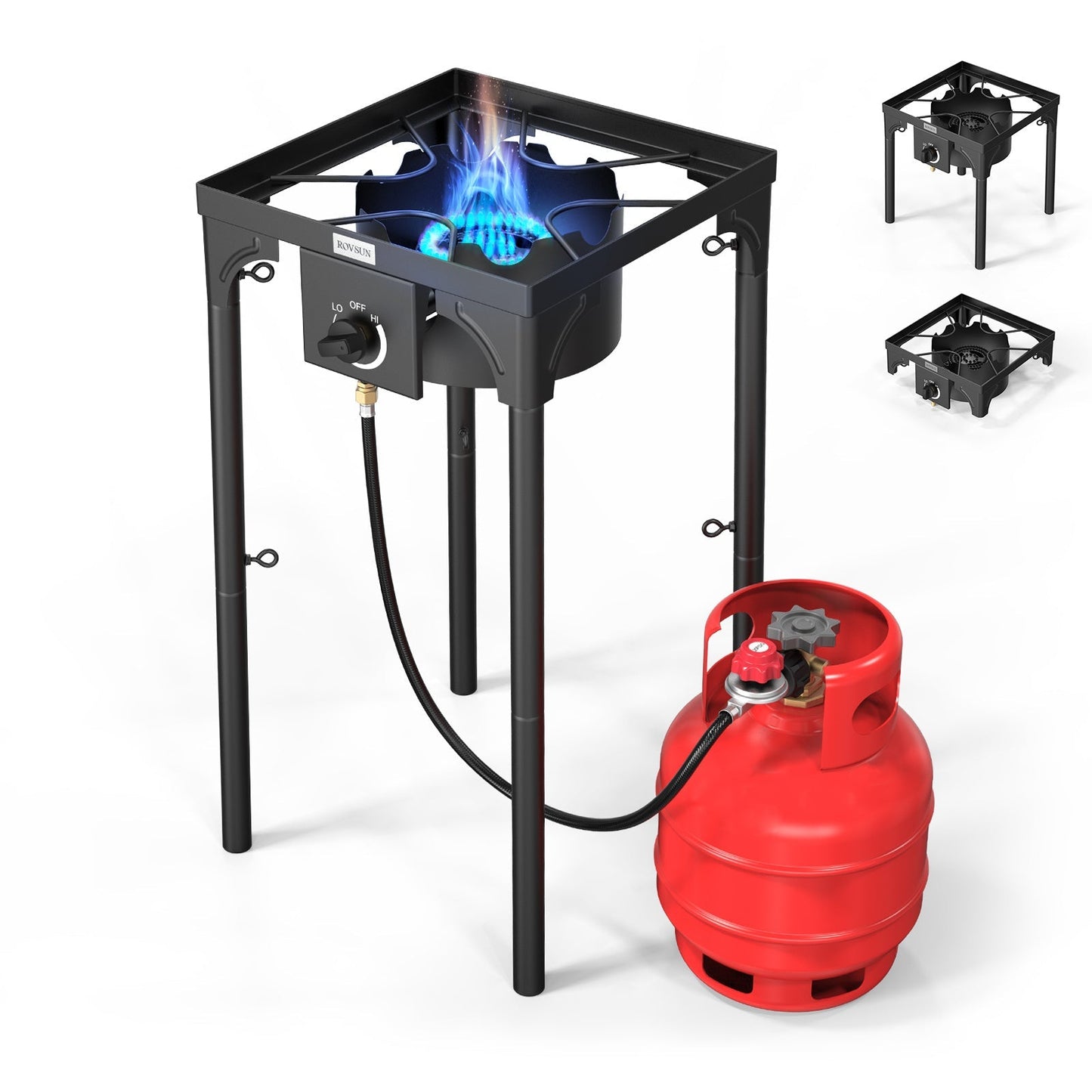 High Pressure Propane Burner Stove 100,000-225,000 BTU - Heavy Duty Cast Iron Outdoor Camp Cooker with Detachable Legs, CSA Listed Regulator, 1 or 3 Burner for Camping, Tailgating & Brewing