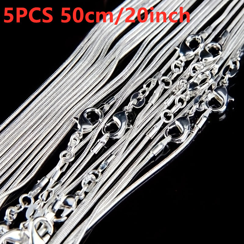 5-Piece 925 Silver Plated Snake Chain Necklace Set – 1mm Solid Bead Chain for Women & Men, Multiple Lengths 18-30 Inch, Layering Necklace Gift Set with Gift Bag
