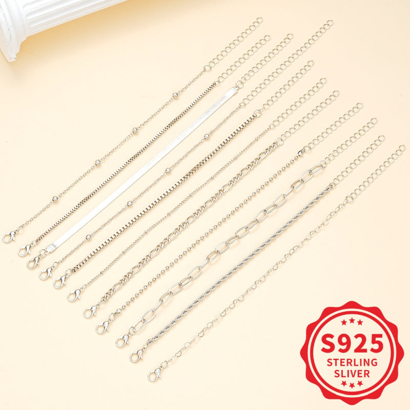 11 Pcs Women's Boho Silver Plated Twisted Snake Chain Bracelet Set – Stackable Layered Bracelets for Women, Minimalist Vacation & Daily Wear Jewelry, Perfect Gift Set