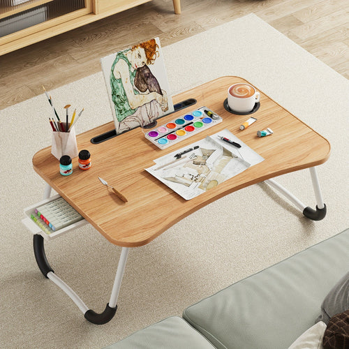 Lap Desk Bed Tray for Laptop & Eating – Large Breakfast Tray with Cup Holder & Drawer for Sofa Couch Floor Sitting, Study Reading Writing Portable Lap Table
