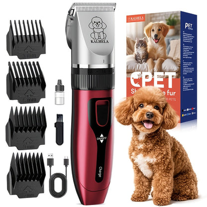Rechargeable Cordless Pet Grooming Clippers with LED Display - Professional Wireless Dog Hair Trimmer, Detachable Blades, 4 Comb Guides, Low Noise 36V USB Charging, for Dogs Cats Small Animals