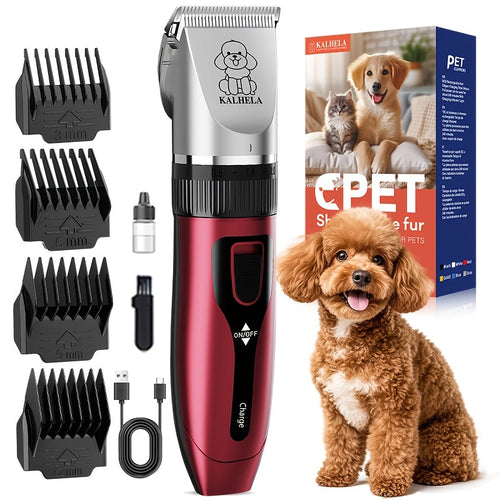Rechargeable Cordless Pet Grooming Clippers with LED Display - Professional Wireless Dog Hair Trimmer, Detachable Blades, 4 Comb Guides, Low Noise 36V USB Charging, for Dogs Cats Small Animals