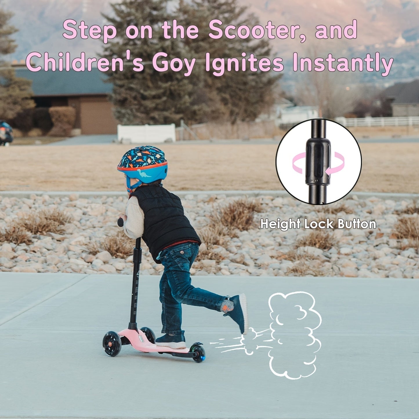 Kids 3-Wheel Scooter with Light Up Wheels – Adjustable Height Lean-to-Steer Toddler Scooter for Ages 2-5, Front Brake & Double Suspension, Pink Blue Black Red